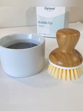 Grove Collaborative Bubble Up Soap Dispenser & Dish Brush Set White, Ergonomic